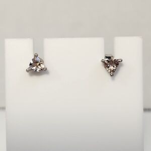 Petite Cor De Rosa Peach Morganite Trillion 5mm 925 Silver Stud Earrings